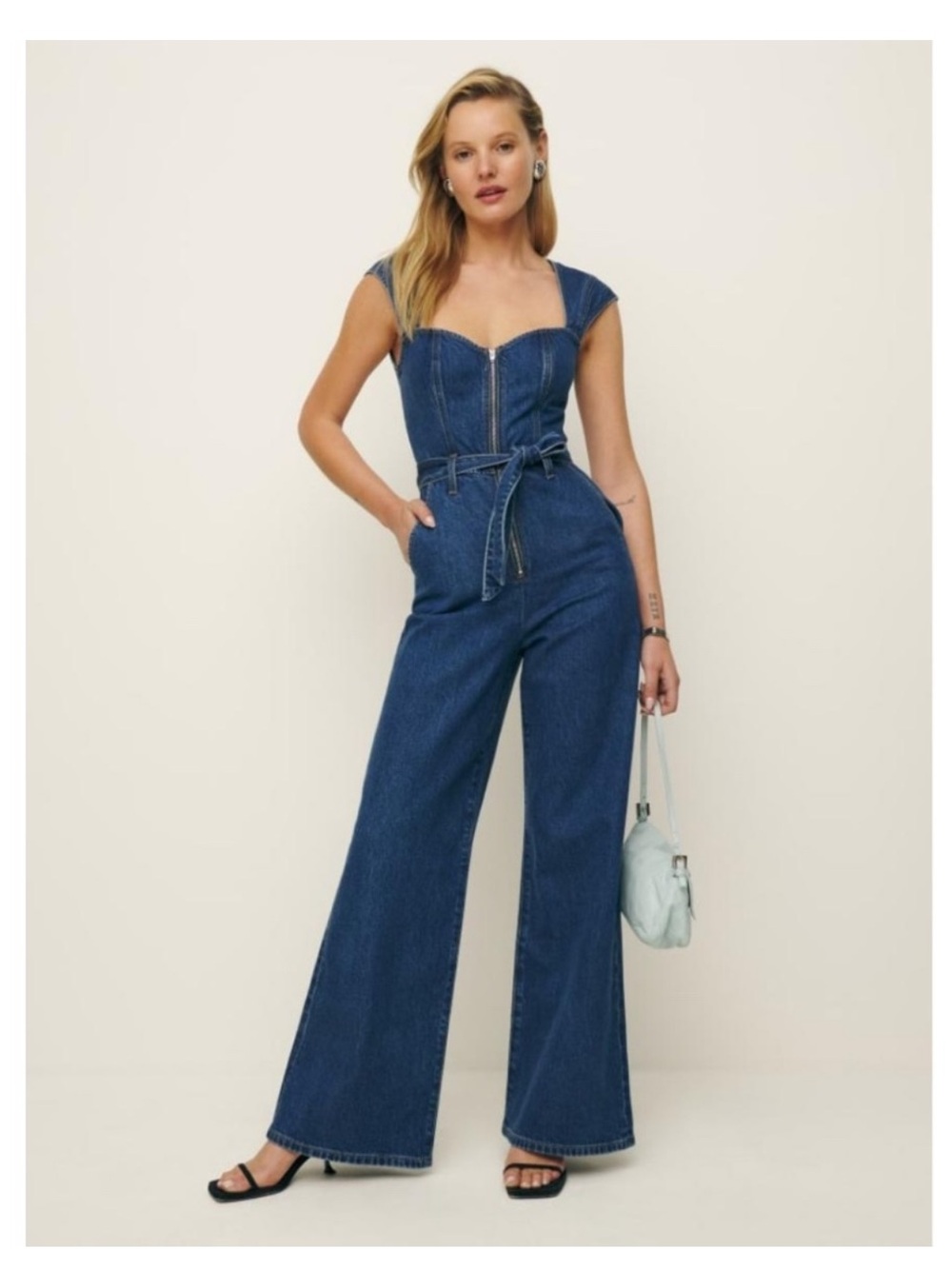 Reformation Calypso Wide Leg Denim Jumpsuit Moonstone - Size 2 - Picture 13 of 13